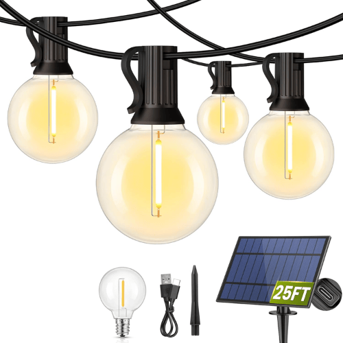25Ft Solar-Powered G40 String Lights – Light Garden Decor