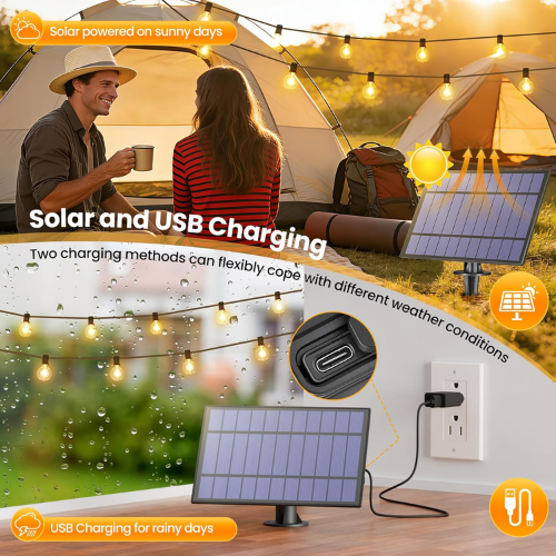 25Ft Solar-Powered G40 String Lights