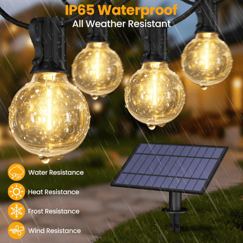 25Ft Solar-Powered G40 String Lights