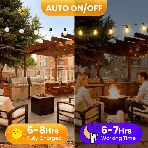 25Ft Solar-Powered G40 String Lights