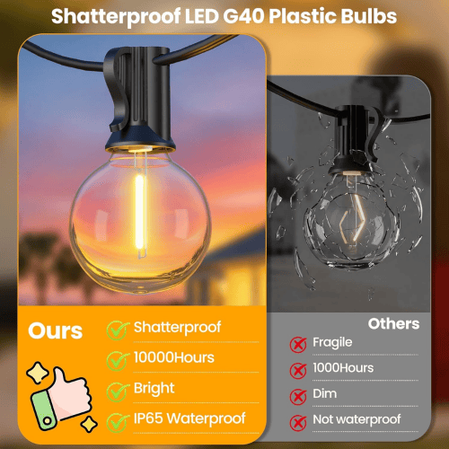 25Ft Solar-Powered G40 String Lights