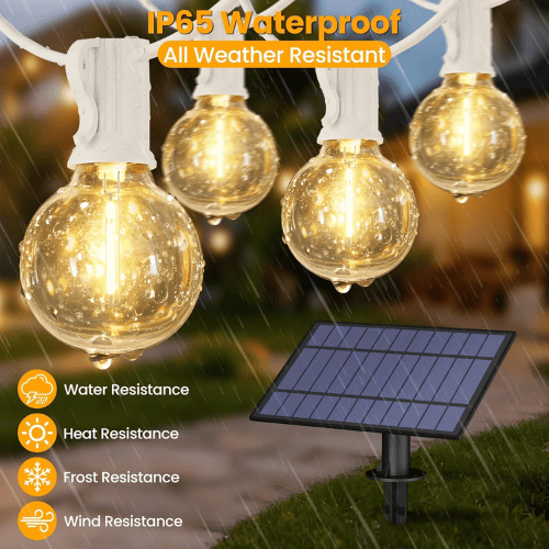 25Ft Solar-Powered G40 String Lights