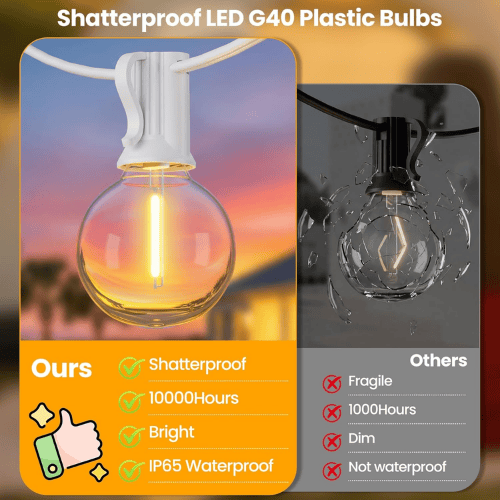 25Ft Solar-Powered G40 String Lights