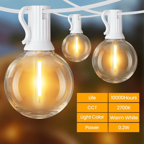 25Ft Solar-Powered G40 String Lights