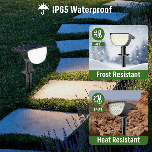 76-LED Solar Landscape Spotlights – 3-Mode Adjustable Warm White Glow