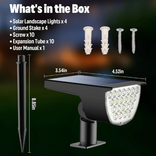 76-LED Solar Landscape Spotlights – 3-Mode Adjustable Warm White Glow