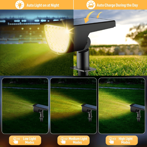 76-LED Solar Landscape Spotlights – 3-Mode Adjustable Warm White Glow
