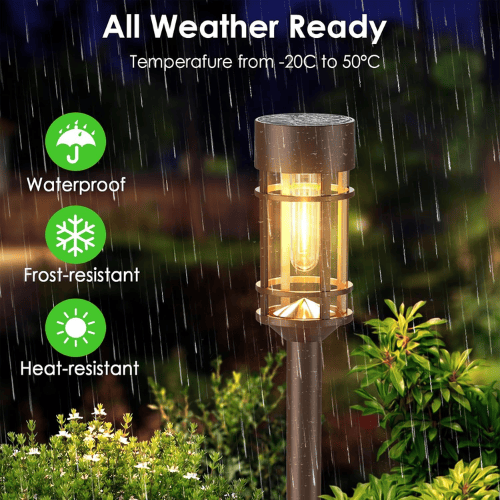 8-Pack Vintage Solar Pathway Lights – 3000K Warm White Filament LED