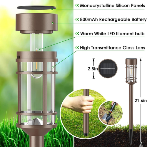 8-Pack Vintage Solar Pathway Lights – 3000K Warm White Filament LED