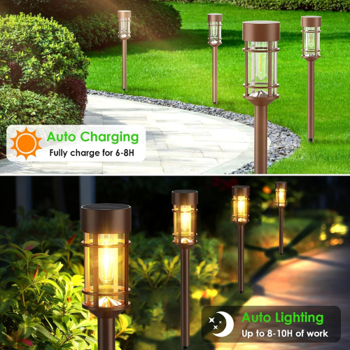 8-Pack Vintage Solar Pathway Lights – 3000K Warm White Filament LED