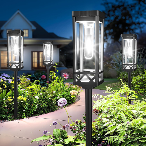 Solar Pathway Lights Outdoor, Upgraded Brighter Solar Garden Lights Solar Powered