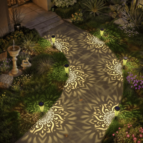 6-Pack Mandala Solar Garden Lights – Warm Pattern-Projecting LED