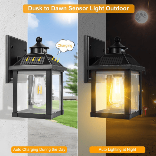 Solar Motion Sensor Wall Sconce – 3-Mode Dusk-to-Dawn Lantern