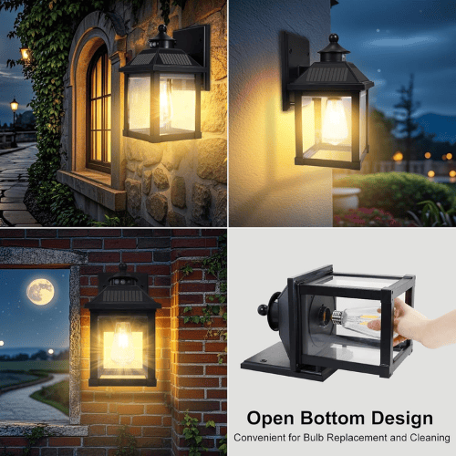 Solar Motion Sensor Wall Sconce – 3-Mode Dusk-to-Dawn Lantern