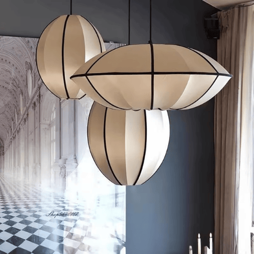 Mid-Century Zen Satin Fabric Lantern Pendant Light