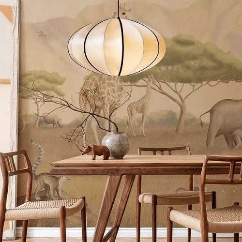 Mid-Century Zen Satin Fabric Lantern Pendant Light