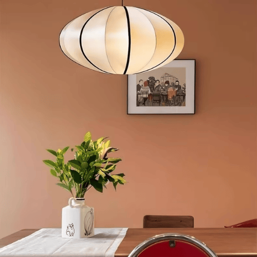 Mid-Century Zen Satin Fabric Lantern Pendant Light
