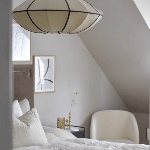Mid-Century Zen Satin Fabric Lantern Pendant Light